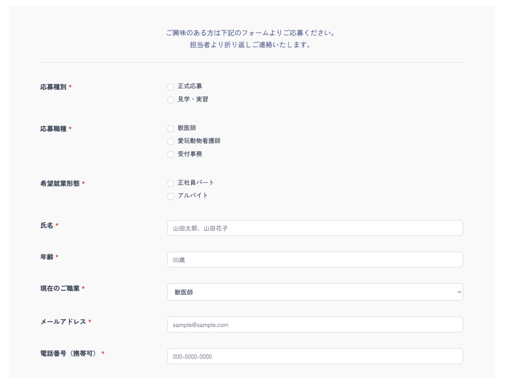 応募フォーム標準装備